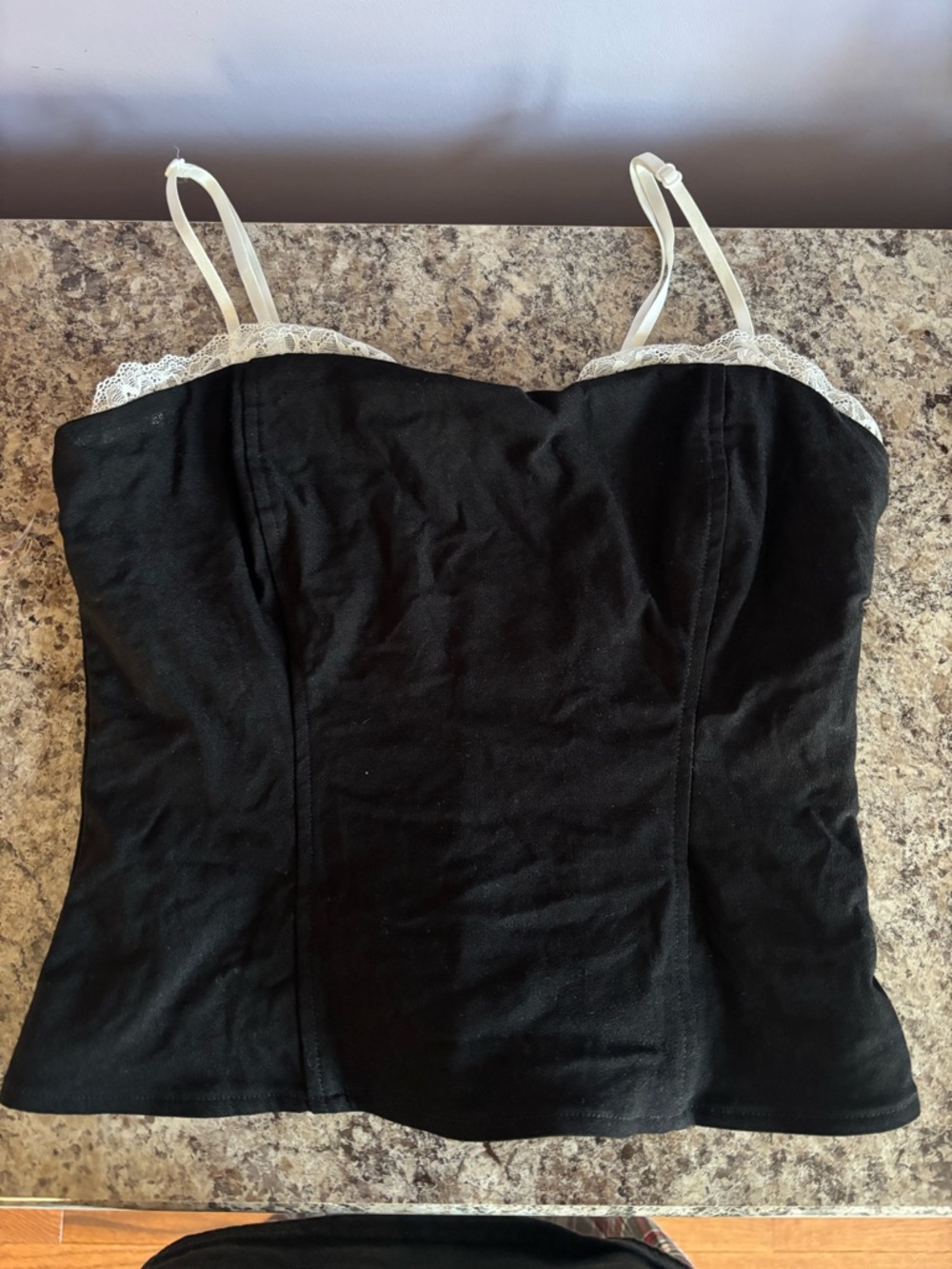 wild fable Black Lace-Trim Crop Cami with Cream Straps